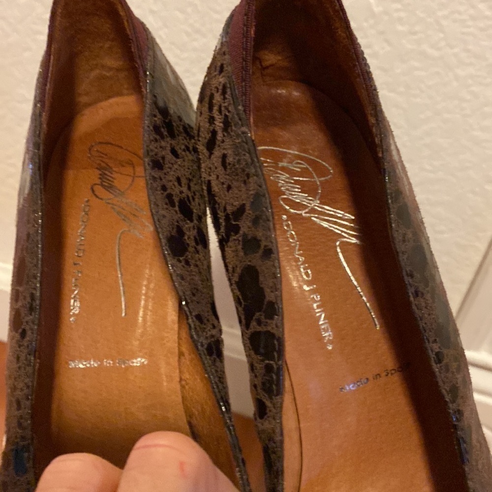 🎉HP Donald J Pliner Leather Shoes Sz 7, TwoTone Brown, chunky 4” “Casey” - Picture 14 of 17